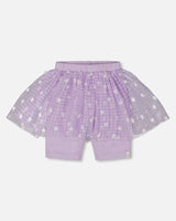 Crinkle Biker Short With Flower Mesh Skirt Lilac With White Flowers | Deux par Deux | Jenni Kidz