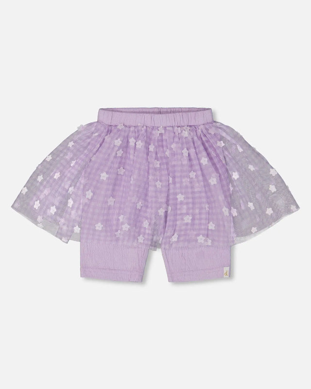 Crinkle Biker Short With Flower Mesh Skirt Lilac With White Flowers | Deux par Deux | Jenni Kidz