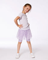 Crinkle Biker Short With Flower Mesh Skirt Lilac With White Flowers | Deux par Deux | Jenni Kidz
