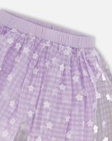 Crinkle Biker Short With Flower Mesh Skirt Lilac With White Flowers | Deux par Deux | Jenni Kidz