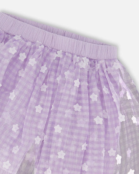 Crinkle Biker Short With Flower Mesh Skirt Lilac With White Flowers | Deux par Deux | Jenni Kidz