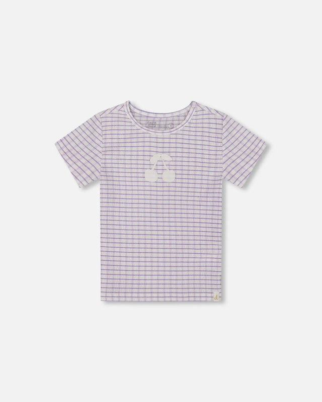 Crinkle Top With Applique White Checkered Lilac | Deux par Deux | Jenni Kidz