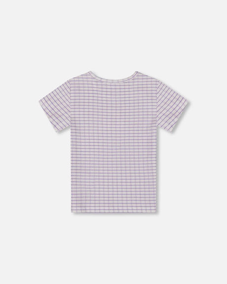 Crinkle Top With Applique White Checkered Lilac | Deux par Deux | Jenni Kidz