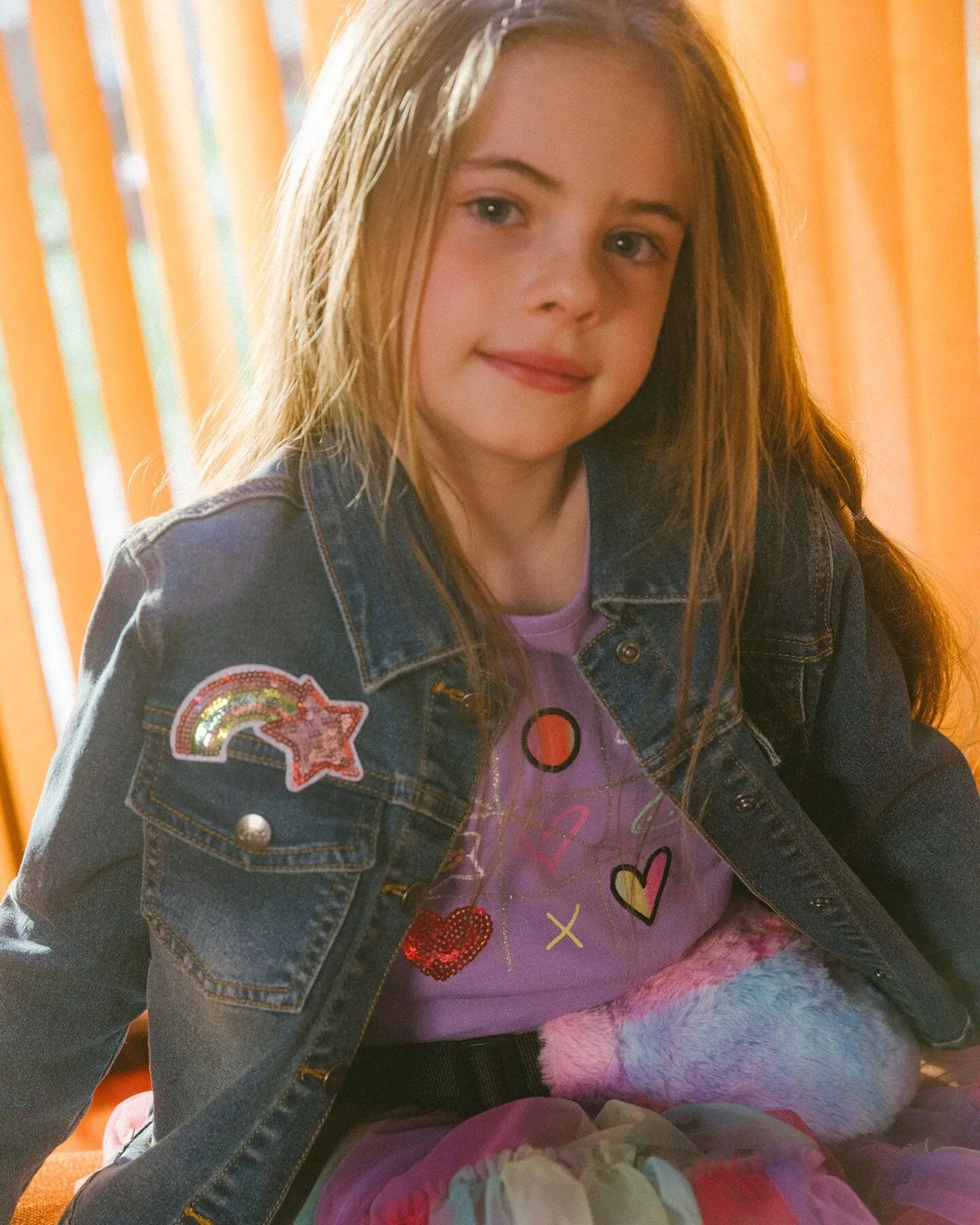 Denim Jacket With Embroidery Patch | Deux par Deux | Jenni Kidz