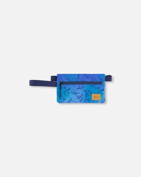 Double Pencil Case Blue Gradient Dinosaur Print | Deux par Deux | Jenni Kidz