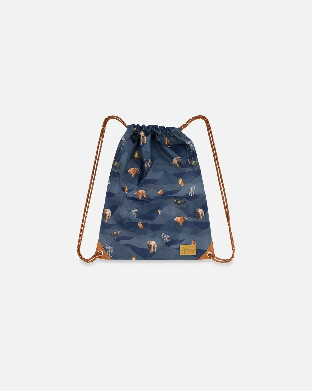 Drawstring Bag Navy Printed Mountains Animals | Deux par Deux | Jenni Kidz