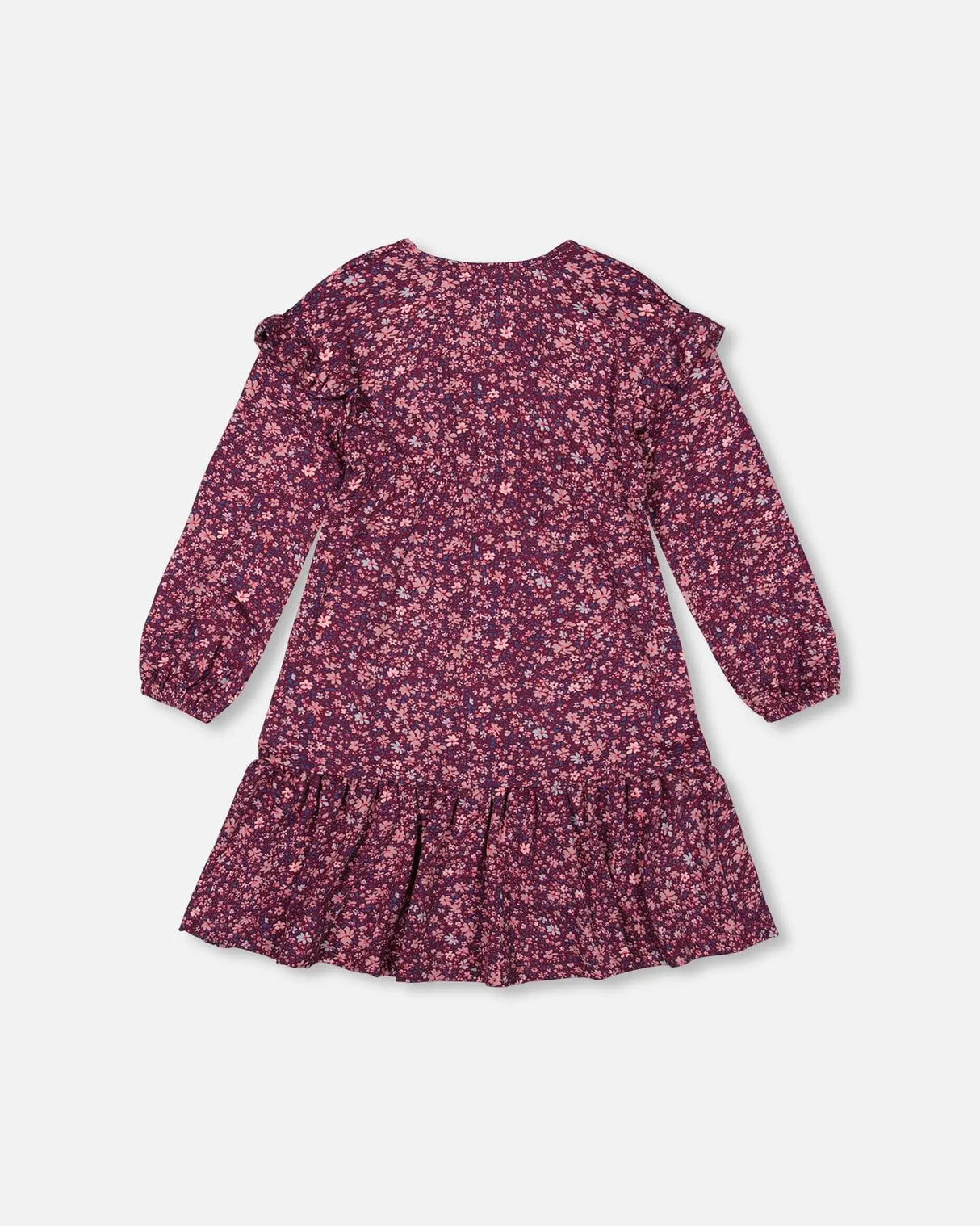 Dress With Frills Burgundy Printed Little Flowers | Deux par Deux | Jenni Kidz