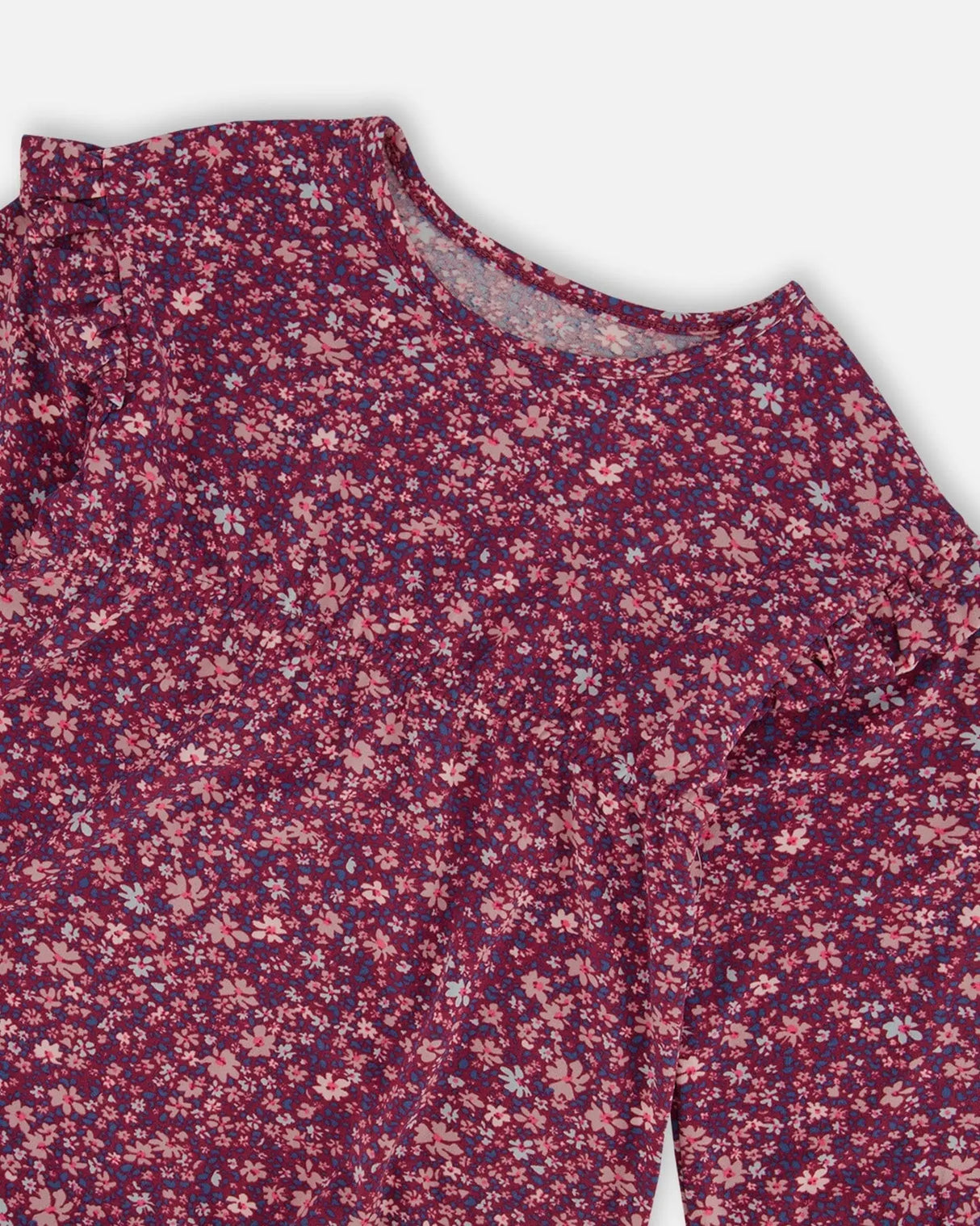 Dress With Frills Burgundy Printed Little Flowers | Deux par Deux | Jenni Kidz