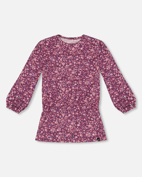 Elastic Waist Tunic Burgundy Printed Little Flowers | Deux par Deux | Jenni Kidz