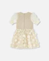 Elbow Sleeve Dress With Tulle Skirt Glittering Beige | Deux par Deux | Jenni Kidz