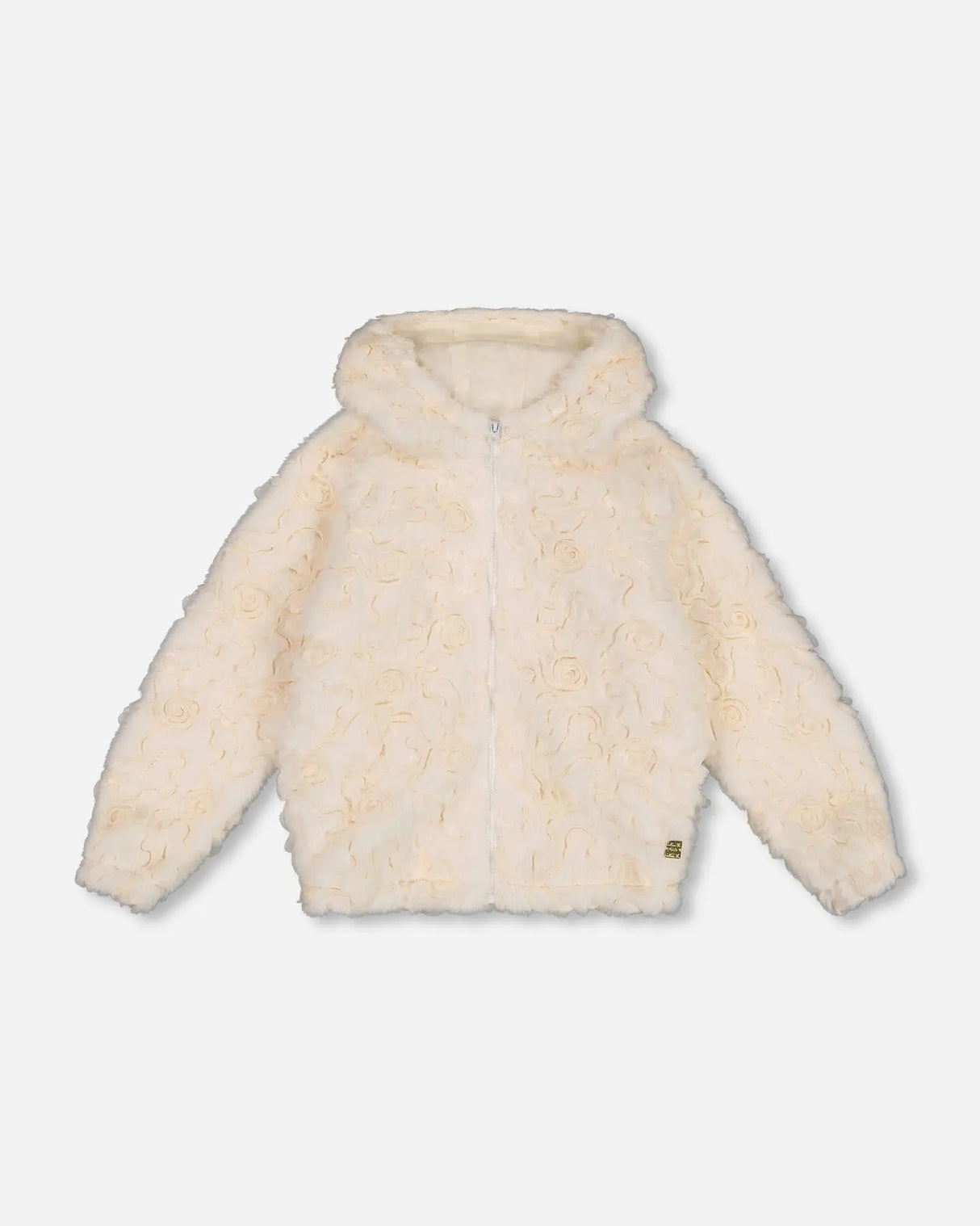 Embroidered Faux Fur Cardigan Off White | Deux par Deux | Jenni Kidz