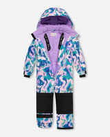 One Piece Snowsuit Aqua With Marbled Print-2
