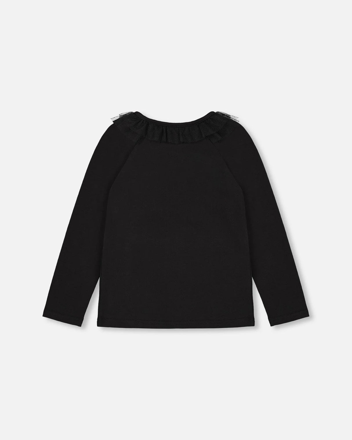 Long Sleeve Raglan Top With Frill Black | DEUX PAR DEUX - Jenni Kidz