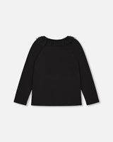 Long Sleeve Raglan Top With Frill Black | DEUX PAR DEUX - Jenni Kidz