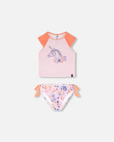Two Piece Rashguard Swimsuit Lavender Printed Fields Flowers-0