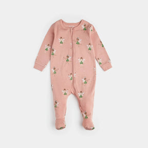 Petit Lem baby girl Fairies pink organic cotton footed sleeper – front view