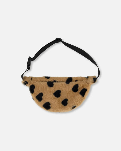 Faux Fur Fanny Bag Caramel Printed Heart | Deux par Deux | Jenni Kidz