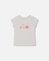 Flat Back Rib Top With Print White And Pink House | Deux par Deux | Jenni Kidz