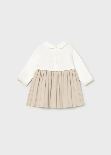 Flat lay back view of Mayoral baby knit dress with button closure