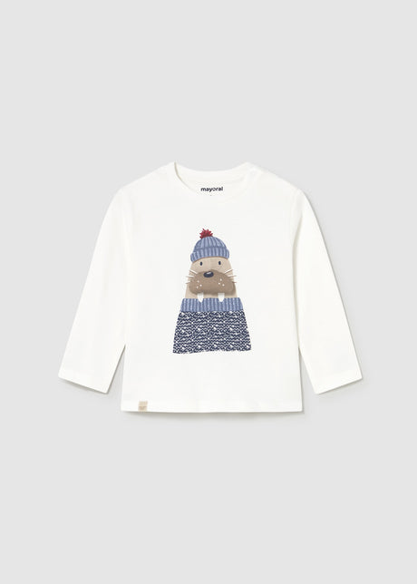 Flat lay front view of Mayoral baby animals T-shirt