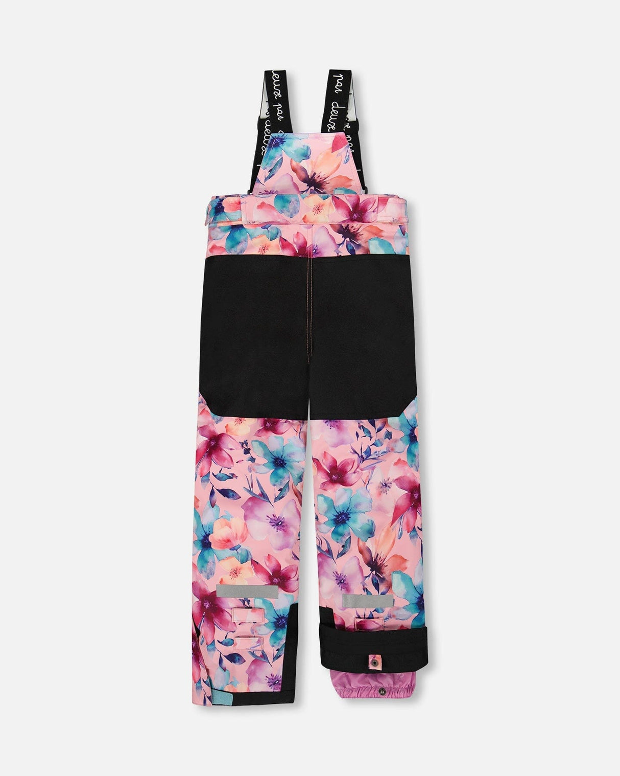 Flat lay of colorblocked jacket — back view with detachable, helmet-friendly hood