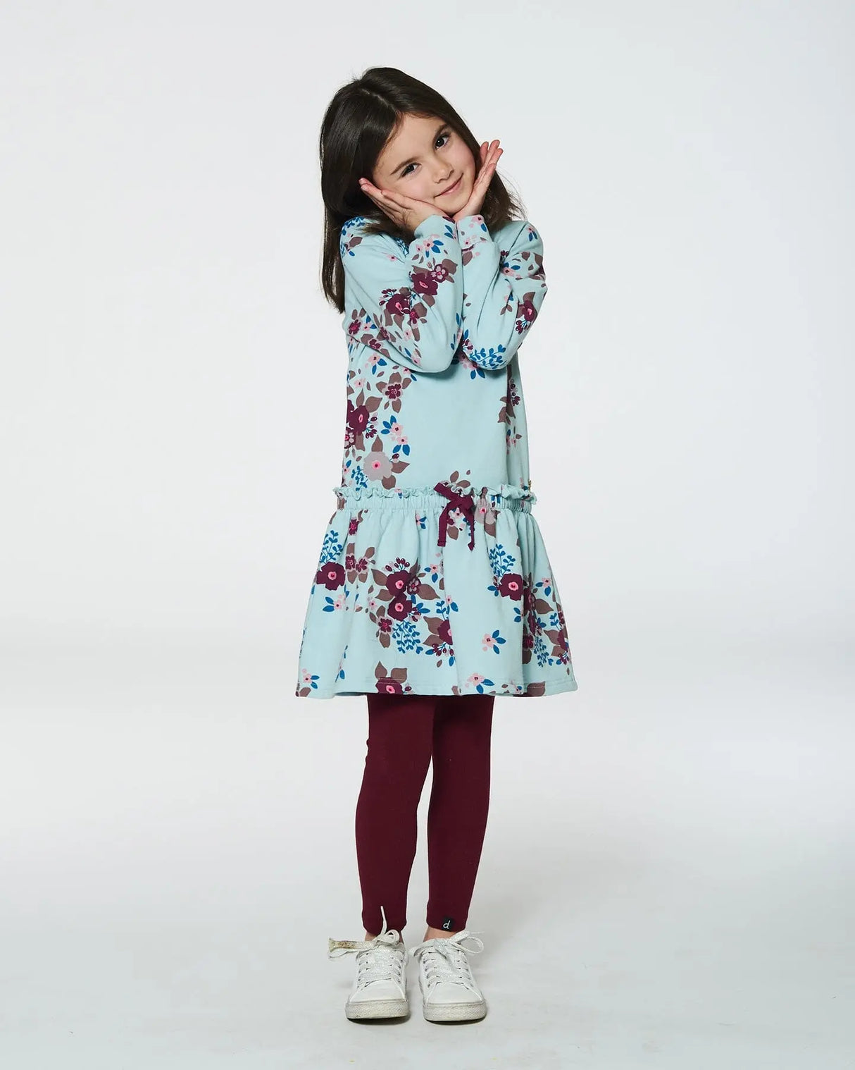 Fleece Dress Light Blue Printed Big Flowers | Deux par Deux | Jenni Kidz