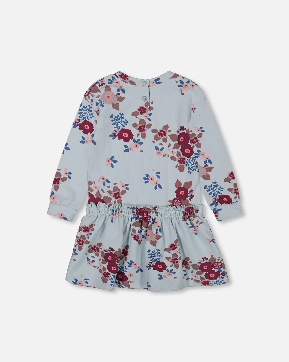 Fleece Dress Light Blue Printed Big Flowers | Deux par Deux | Jenni Kidz