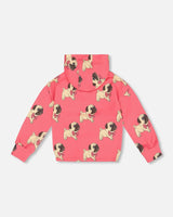 Fleece Hooded Cardigan Magenta Printed Pug | Deux par Deux | Jenni Kidz