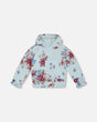 Fleece Hoodie Light Blue Printed Big Flowers | Deux par Deux | Jenni Kidz