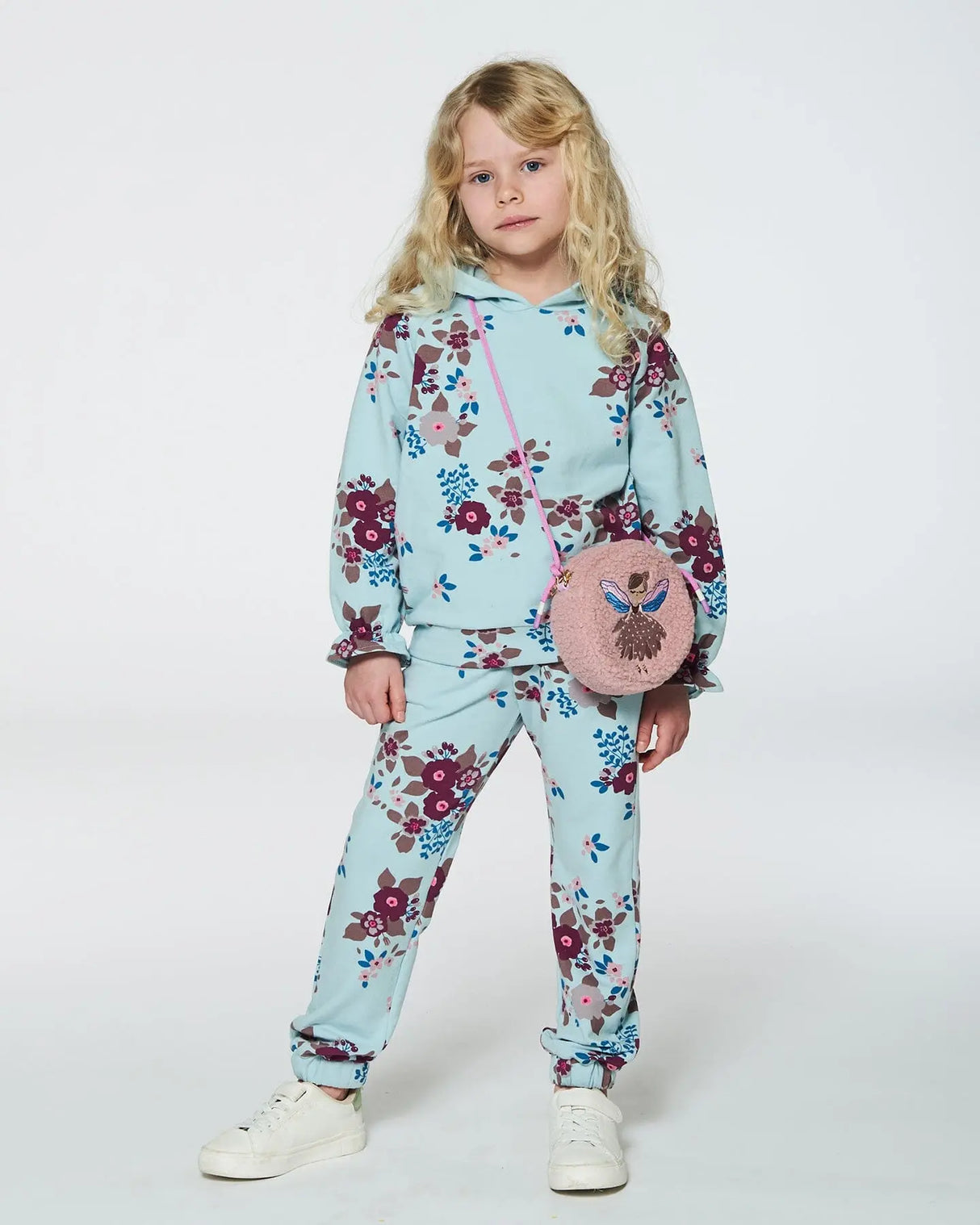 Fleece Sweatpants Light Blue Printed Big Flowers | Deux par Deux | Jenni Kidz