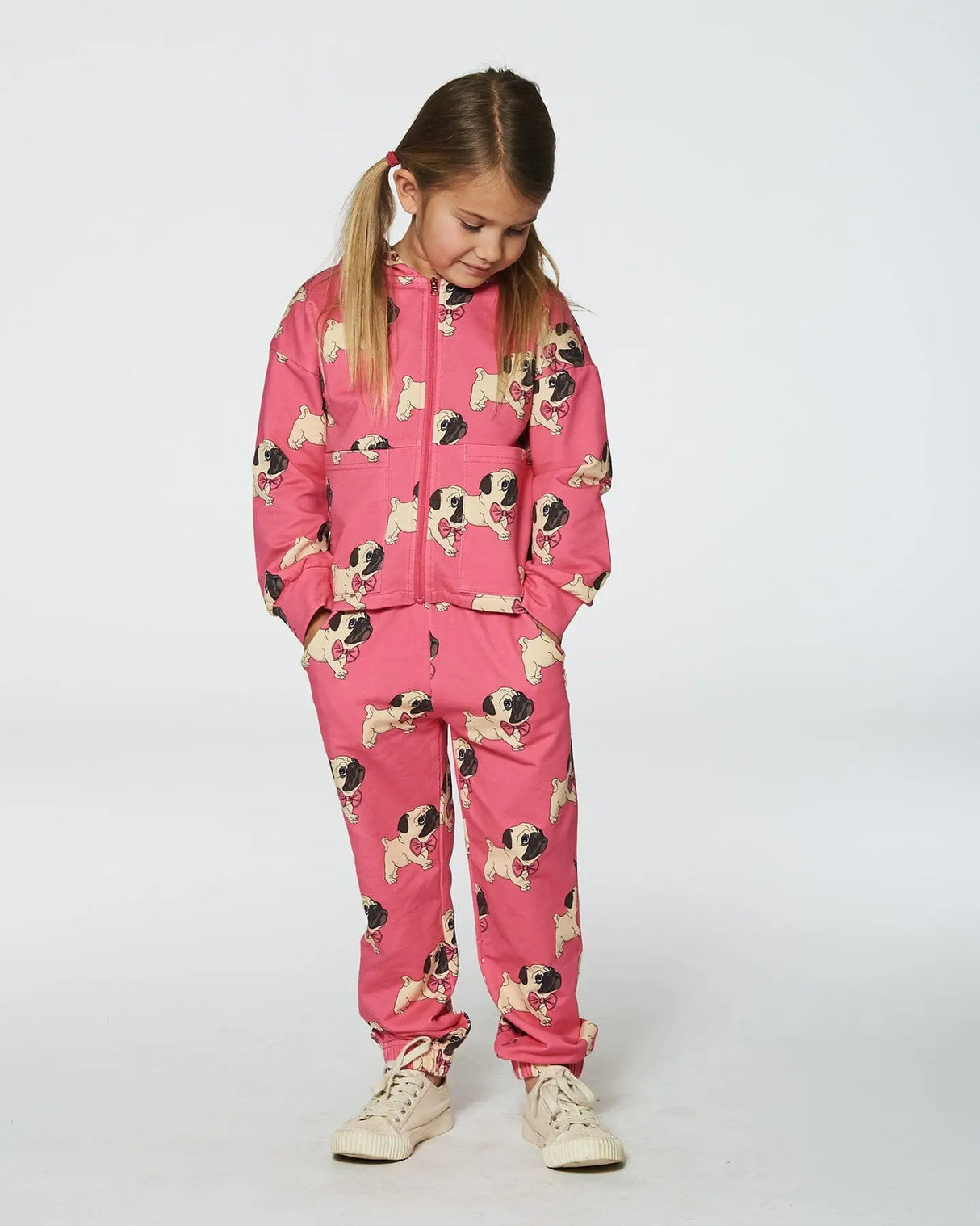 Fleece Sweatpants Magenta Printed Pug | Deux par Deux | Jenni Kidz