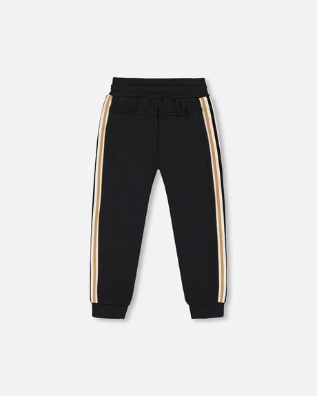 Fleece Sweatpants With Contrast Side Rib Black | Deux par Deux | Jenni Kidz