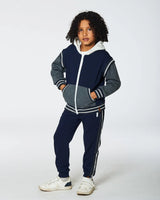 Fleece Sweatpants With Contrast Side Rib Navy | Deux par Deux | Jenni Kidz