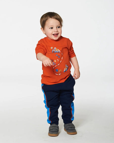 Fleece Sweatpants With Contrast Sides Navy | Deux par Deux | Jenni Kidz