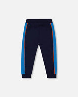 Fleece Sweatpants With Contrast Sides Navy | Deux par Deux | Jenni Kidz