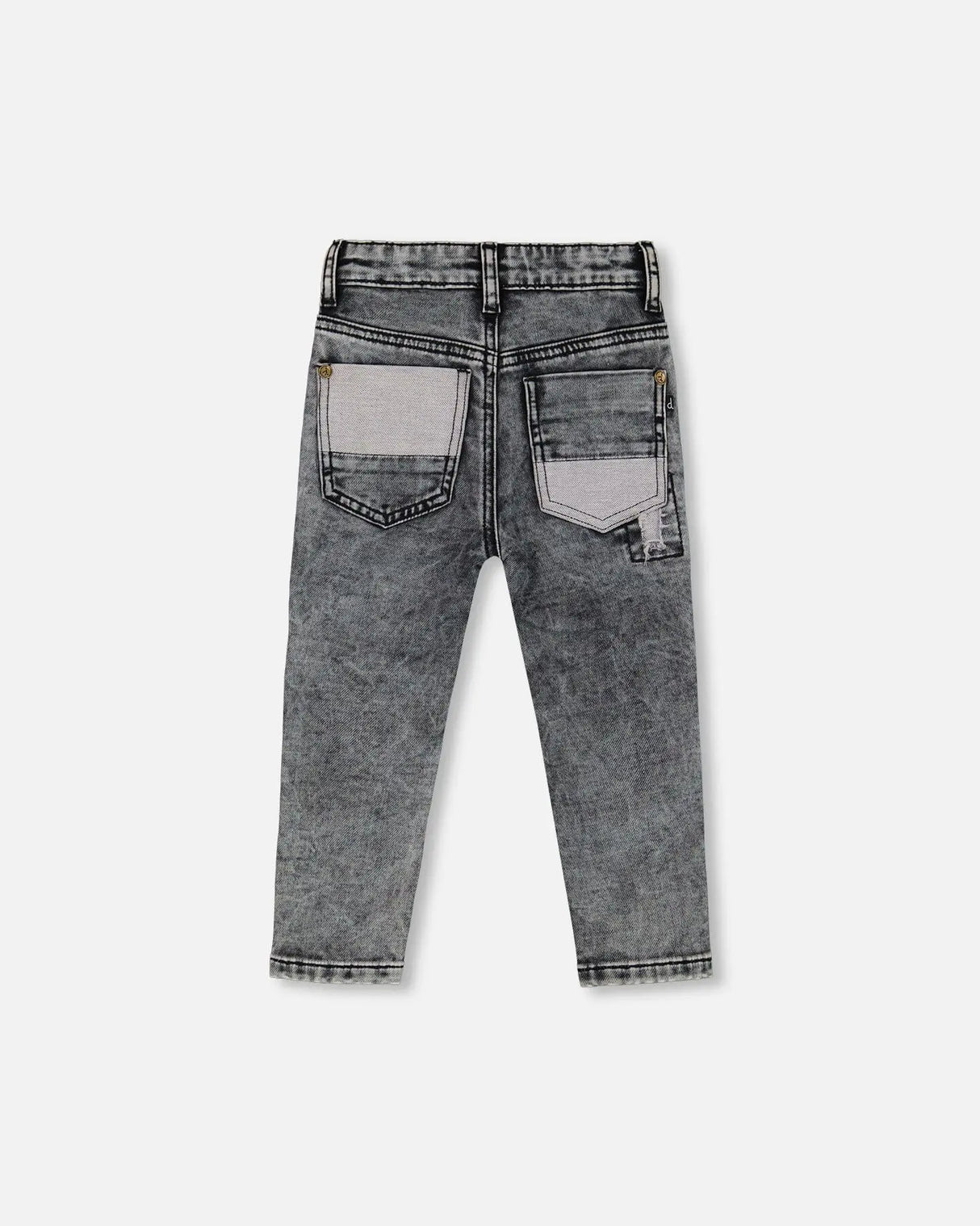 French Terry Black Denim Pants With Contrasting Patch | Deux par Deux | Jenni Kidz