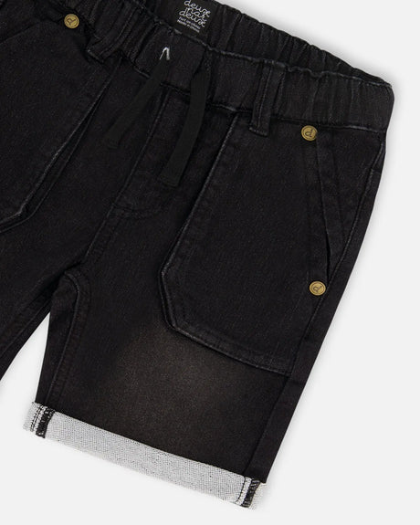 French Terry Denim Short Black Jeans | Deux par Deux | Jenni Kidz
