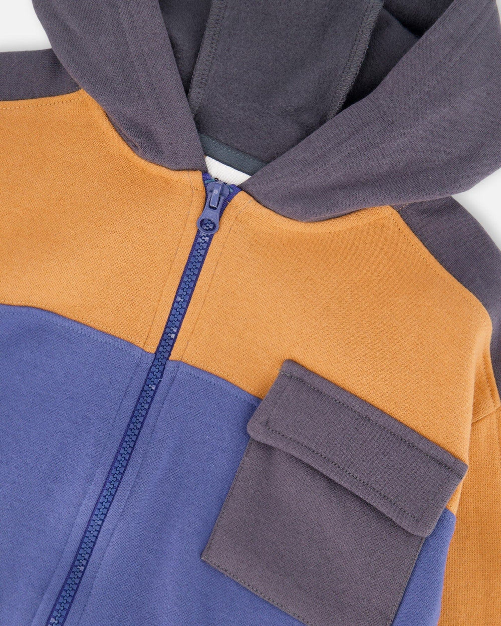 Full Zip Fleece Color Block Sweatshirt Blue | Deux par Deux | Jenni Kidz