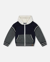 Full Zip Hooded Fleece Navy And Dark Gray | Deux par Deux | Jenni Kidz