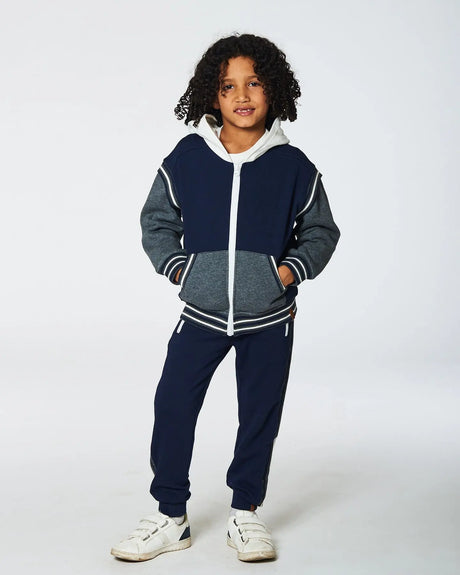 Full Zip Hooded Fleece Navy And Dark Gray | Deux par Deux | Jenni Kidz