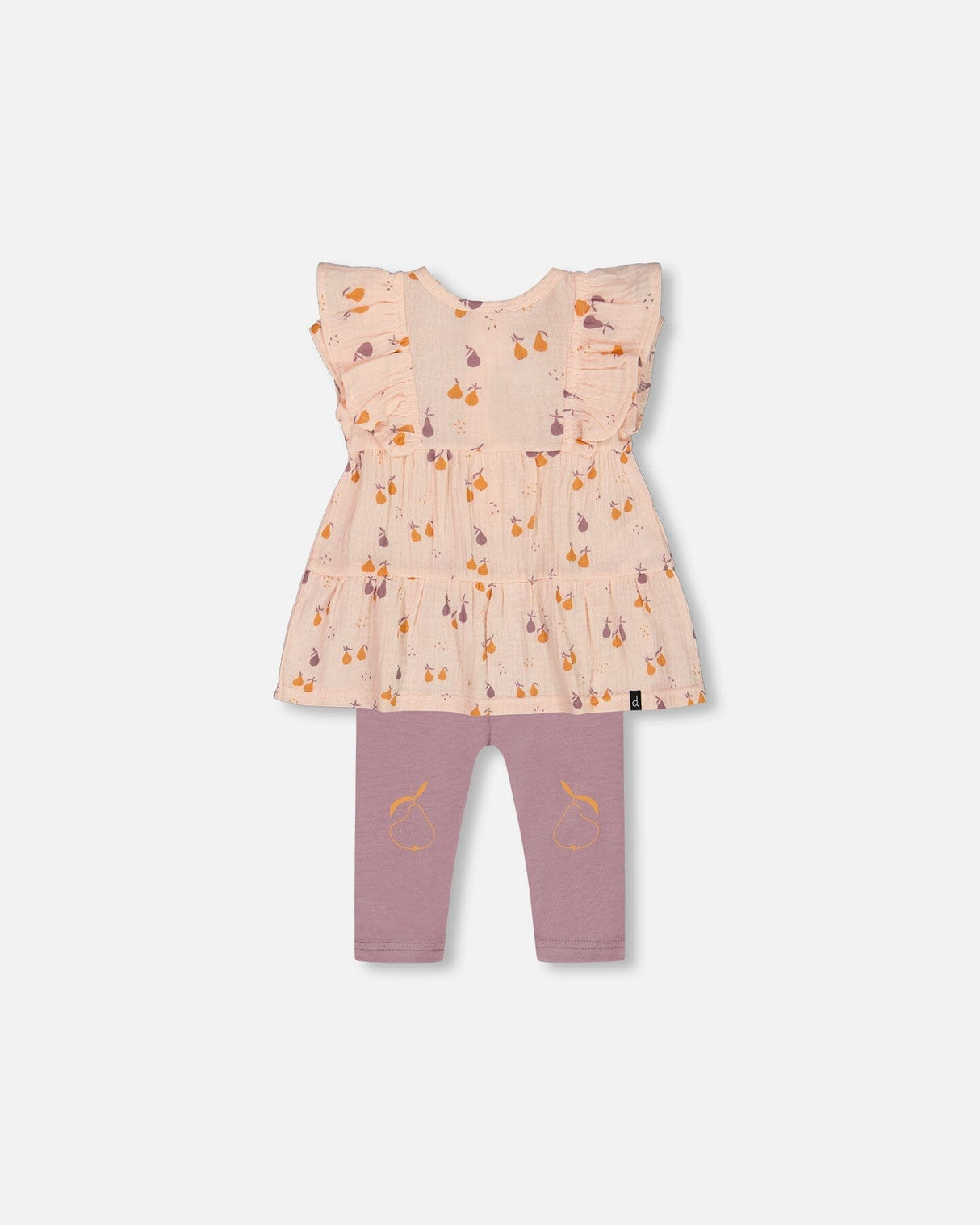 Printed Muslin Tunic And Organic Cotton Legging Set Peach With Pears And Purple-0