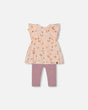 Printed Muslin Tunic And Organic Cotton Legging Set Peach With Pears And Purple-0