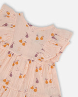 Printed Muslin Tunic And Organic Cotton Legging Set Peach With Pears And Purple-2