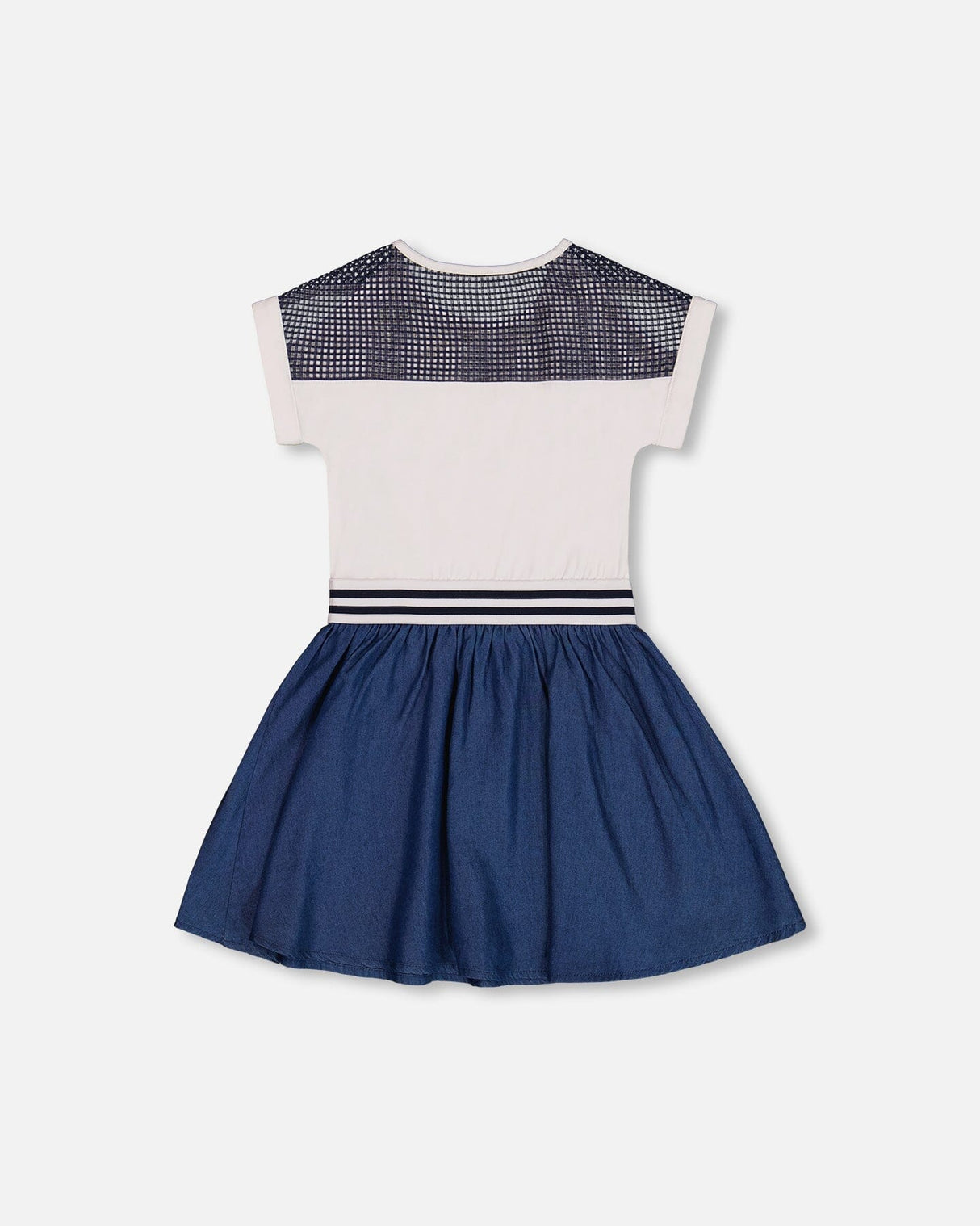 Bi-Material Organic Cotton And Chambray Dress White And Navy-2