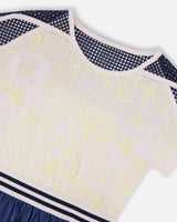 Bi-Material Organic Cotton And Chambray Dress White And Navy-3