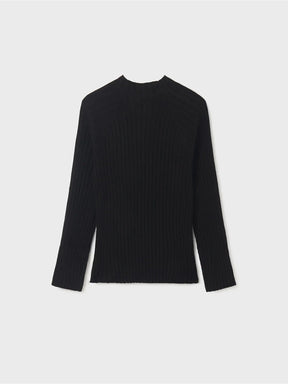 Front view of black Mayoral girls ribbed long-sleeve mockneck top