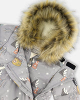 One-Piece Baby Snug Snowsuit Designed For Car Seat Gray Bear Print-4