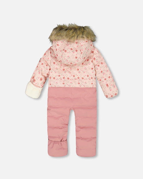 One-Piece Baby Snug Snowsuit Designed For Car Seat Pink Mini Flowers-3