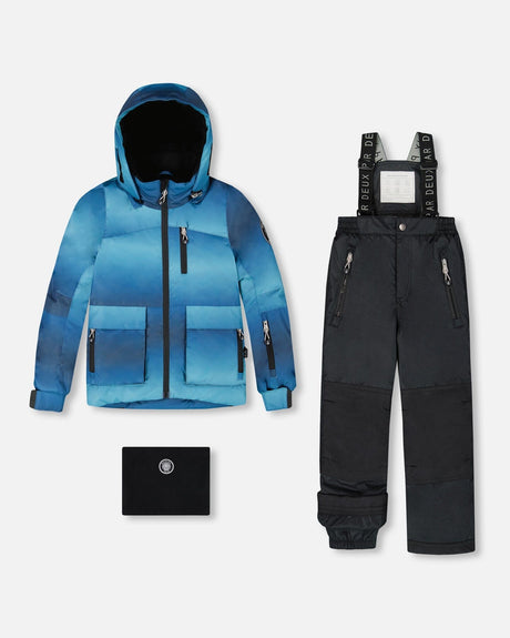 Two-Piece Play Snowsuit With Printed Jacket And Solid Pant Black-0