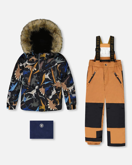 Two-Piece Play Snowsuit With Printed Dinosaurs Jacket Brown-0